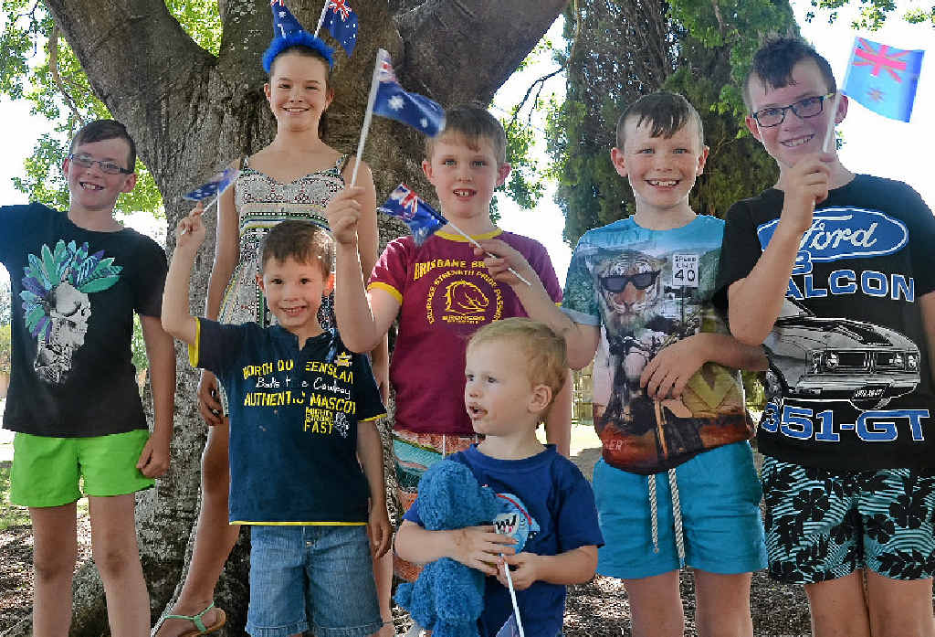 PARTY TIME: (back) Lachlan and Sophie Quade, Bailey, Corey and Rhys Gascoyne and Cameron and Regan Quade get excited for Australia Day.